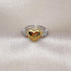 Oro Laminado Multi Stone Ring, Gold Filled Style Heart Design, with White Cubic Zirconia, Polished, Two Tone, 01.341.0154