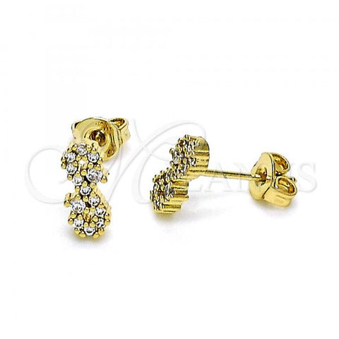 Oro Laminado Stud Earring, Gold Filled Style Infinite Design, with White Micro Pave, Polished, Golden Finish, 02.102.0063