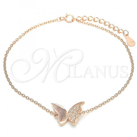 Sterling Silver Fancy Bracelet, Butterfly Design, with White Micro Pave, Polished, Rose Gold Finish, 03.336.0023.1.08