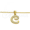 Stainless Steel Pendant Necklace, Initials and Rolo Design, with White Crystal, Polished, Golden Finish, 04.238.0003.18