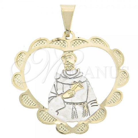 Oro Laminado Religious Pendant, Gold Filled Style Heart Design, Tricolor, 05.21.0034