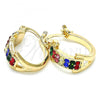 Oro Laminado Small Hoop, Gold Filled Style with Multicolor Cubic Zirconia, Polished, Golden Finish, 02.100.0074.4.15