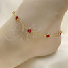Oro Laminado Fancy Anklet, Gold Filled Style Paperclip Design, with Ruby Crystal, Polished, Golden Finish, 03.02.0089.10
