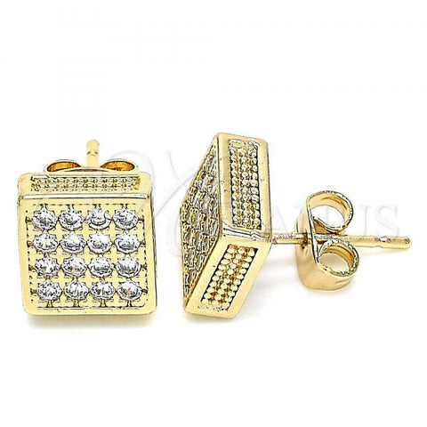 Oro Laminado Stud Earring, Gold Filled Style with White Micro Pave, Polished, Golden Finish, 02.344.0067