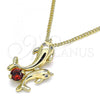 Oro Laminado Pendant Necklace, Gold Filled Style Dolphin Design, with Garnet Cubic Zirconia, Polished, Golden Finish, 04.346.0020.1.20