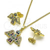 Oro Laminado Earring and Pendant Adult Set, Gold Filled Style Angel Design, with Multicolor Cubic Zirconia, Polished, Golden Finish, 10.284.0028.1