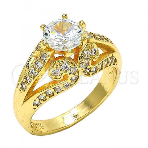 Oro Laminado Multi Stone Ring, Gold Filled Style with White Cubic Zirconia, Polished, Golden Finish, 01.284.0018.07 (Size 7)