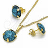 Oro Laminado Earring and Pendant Adult Set, Gold Filled Style with Turquoise Cubic Zirconia, Polished, Golden Finish, 10.09.0038.4.18