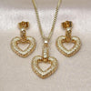 Oro Laminado Earring and Pendant Adult Set, Gold Filled Style Heart Design, Polished, Golden Finish, 10.163.0032