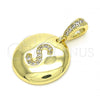 Oro Laminado Fancy Pendant, Gold Filled Style Initials Design, with White Cubic Zirconia, Polished, Golden Finish, 05.341.0019