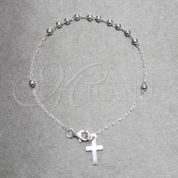 Sterling Silver Bracelet Rosary, Cross and Ball Design, Polished, Silver Finish, 09.392.0008.07