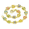 Oro Laminado Fancy Bracelet, Gold Filled Style Butterfly Design, with Multicolor Crystal, Polished, Golden Finish, 03.386.0012.08