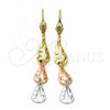 Oro Laminado Long Earring, Gold Filled Style Teardrop Design, Diamond Cutting Finish, Tricolor, 02.63.2151