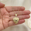 Oro Laminado Pendant Necklace, Gold Filled Style Heart and Flower Design, Polished, Golden Finish, 04.117.0020.20