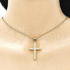 Oro Laminado Religious Pendant, Gold Filled Style Cross Design, with White Micro Pave, Polished, Golden Finish, 05.342.0074