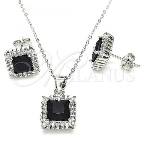 Sterling Silver Earring and Pendant Adult Set, with Black Cubic Zirconia and White Micro Pave, Polished, Rhodium Finish, 10.175.0057.4