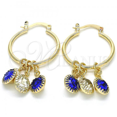 Oro Laminado Small Hoop, Gold Filled Style with Sapphire Blue and White Crystal, Polished, Golden Finish, 02.63.2638.2.25