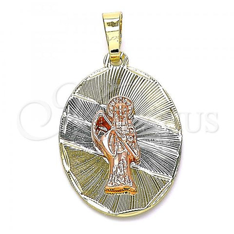 Oro Laminado Religious Pendant, Gold Filled Style Santa Muerte Design, Diamond Cutting Finish, Tricolor, 05.380.0123
