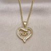Oro Laminado Pendant Necklace, Gold Filled Style Mom Design, with White Micro Pave and White Cubic Zirconia, Polished, Golden Finish, 04.63.1276.18