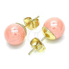 Oro Laminado Stud Earring, Gold Filled Style Ball Design, with Pink Pearl, Polished, Golden Finish, 02.63.2121.1