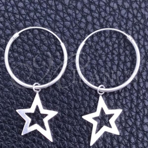 Sterling Silver Small Hoop, Star Design, Polished, Silver Finish, 02.401.0013.20