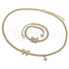 Oro Laminado Necklace and Bracelet, Gold Filled Style Butterfly and Guadalupe Design, with White Micro Pave, Polished, Golden Finish, 06.213.0021