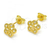 Sterling Silver Stud Earring, Flower Design, with White Micro Pave, Polished, Golden Finish, 02.292.0010.1