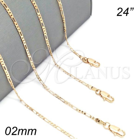 Oro Laminado Basic Necklace, Gold Filled Style Figaro Design, Polished, Golden Finish, 04.213.0171.24