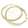 Oro Laminado Extra Large Hoop, Gold Filled Style Hollow Design, Diamond Cutting Finish, Tricolor, 02.170.0084.1.70