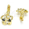Oro Laminado Leverback Earring, Gold Filled Style Flower Design, with Black and White Cubic Zirconia, Polished, Golden Finish, 02.210.0214.3