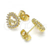 Oro Laminado Stud Earring, Gold Filled Style Heart and Love Design, with White Micro Pave, Polished, Golden Finish, 02.156.0624