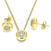 Oro Laminado Earring and Pendant Adult Set, Gold Filled Style with White Micro Pave, Polished, Golden Finish, 10.156.0276