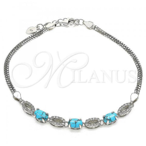 Sterling Silver Fancy Bracelet, with Turquoise Cubic Zirconia and White Crystal, Polished, Rhodium Finish, 03.286.0017.07