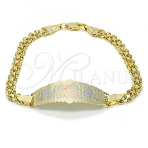 Oro Laminado ID Bracelet, Gold Filled Style Dolphin Design, Polished, Tricolor, 03.63.1918.1.08