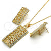 Oro Laminado Earring and Pendant Adult Set, Gold Filled Style with White Crystal, Polished, Golden Finish, 10.306.0020