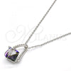 Rhodium Plated Pendant Necklace, with Amethyst and Aurore Boreale Swarovski Crystals, Polished, Rhodium Finish, 04.239.0039.5.16