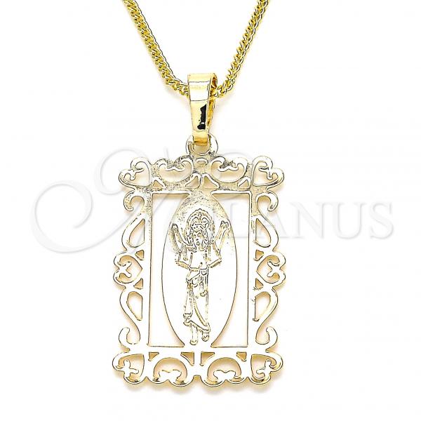 Oro Laminado Pendant Necklace, Gold Filled Style Divino Niño Design, Polished, Golden Finish, 04.106.0059.1.20