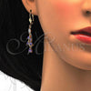Oro Laminado Necklace and Earring, Gold Filled Style Teardrop Design, with Amethyst and White Cubic Zirconia, Polished, Golden Finish, 06.221.0011