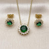 Oro Laminado Earring and Pendant Adult Set, Gold Filled Style Cluster Design, with Green and White Cubic Zirconia, Polished, Golden Finish, 10.156.0517
