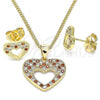 Oro Laminado Earring and Pendant Adult Set, Gold Filled Style Heart Design, with Garnet and White Micro Pave, Polished, Golden Finish, 10.156.0317.1