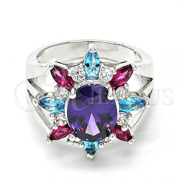 Rhodium Plated Multi Stone Ring, with Multicolor Cubic Zirconia, Polished, Rhodium Finish, 01.206.0004.1.07 (Size 7)