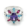 Rhodium Plated Multi Stone Ring, with Multicolor Cubic Zirconia, Polished, Rhodium Finish, 01.206.0004.1.07 (Size 7)