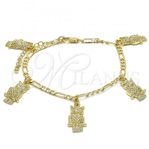 Oro Laminado Charm Bracelet, Gold Filled Style Owl Design, Polished, Golden Finish, 03.63.2033.08