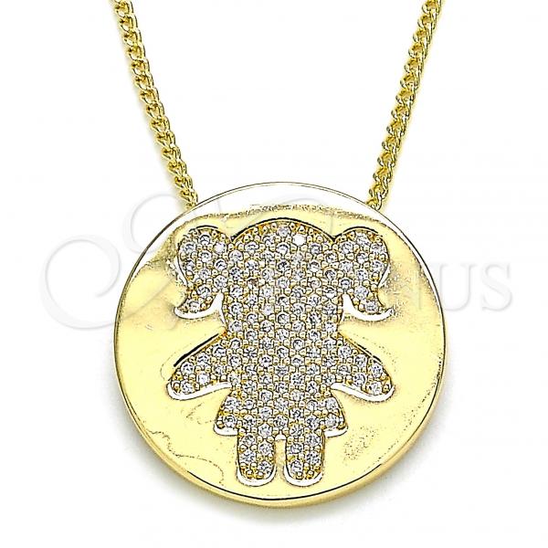 Oro Laminado Pendant Necklace, Gold Filled Style Little Girl Design, with White Micro Pave, Polished, Golden Finish, 04.156.0236.20