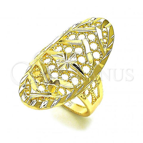 Oro Laminado Elegant Ring, Gold Filled Style Flower and Arrow Design, Diamond Cutting Finish, Golden Finish, 01.233.0036.08