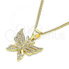 Oro Laminado Pendant Necklace, Gold Filled Style Butterfly Design, with White Micro Pave, Polished, Golden Finish, 04.156.0455.20