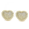 Oro Laminado Stud Earring, Gold Filled Style Heart Design, with Black Micro Pave, Polished, Golden Finish, 02.156.0407