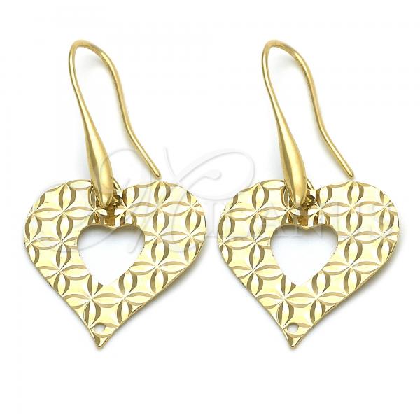 Oro Laminado Dangle Earring, Gold Filled Style Heart Design, Golden Finish, 02.63.1158