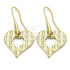 Oro Laminado Dangle Earring, Gold Filled Style Heart Design, Golden Finish, 02.63.1158