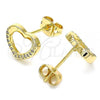 Oro Laminado Stud Earring, Gold Filled Style Heart Design, with White Micro Pave, Polished, Golden Finish, 02.342.0083